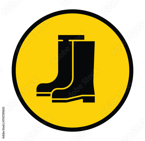 Iconic Rubber Boots Symbol in Circular Format on Bright Yellow Background
