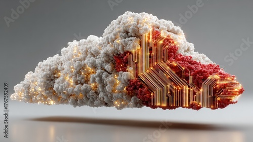 Digital Cloud of Innovation: An abstract cloud formation, intricately designed with digital elements, symbolizes the innovative power and interconnectedness of modern technology.