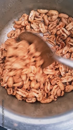 Salted roasted peanuts top view