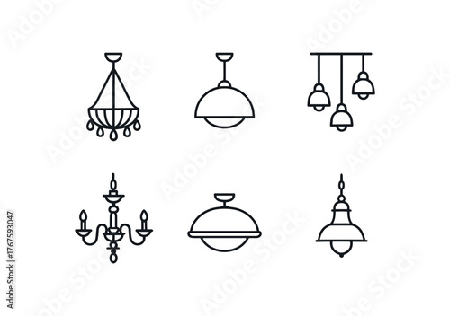 simple outline stroke icon isolated on white background teardrop crystal chain chandelier dome hung foyer piece balcony level lamp cluster ornate chandelier central dome fixture antique