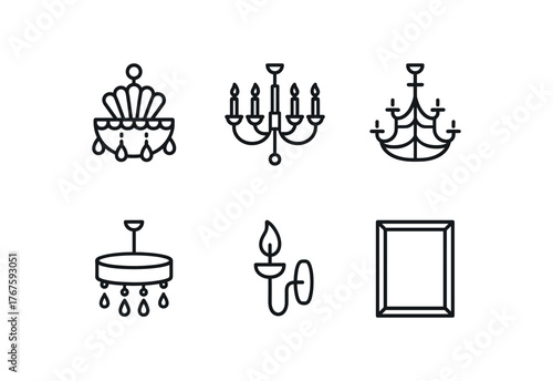 simple outline stroke icon isolated on white background crystal drop ceiling chandelier brass candelabra style chandelier multi tiered grand light mirrored base chandelier flame bulb