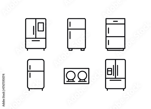 simple outline stroke icon isolated on white background smart fridge with display stainless steel model built cabinet fridge rental size appliance double compressor unit ice maker equipped