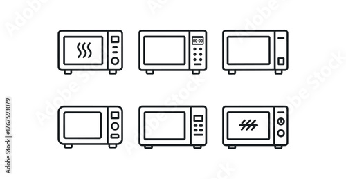 simple outline stroke icon isolated on white background convection microwave combo digital control panel model black finish unit touchpad interface microwave retro style microwave grill