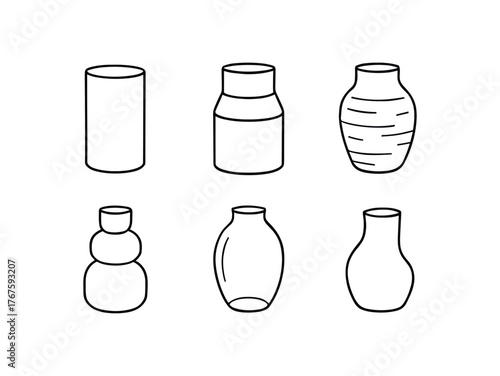 simple outline stroke icon isolated on white background minimalist white cylinder vase metallic gold accent vase terracotta textured vase stacked shape modern vase crystal clear centerpiece