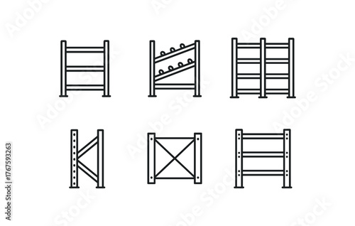 simple outline stroke icon isolated on white background modular steel rack gravity flow rack double deep racking upright frame support cross brace section rivet shelving unit