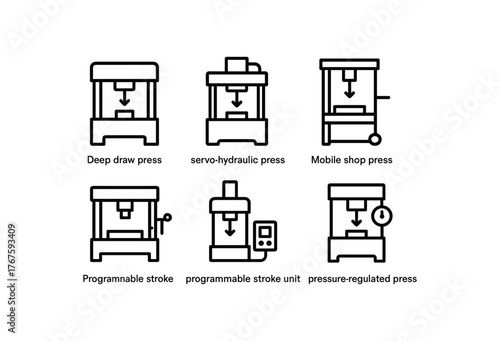 simple outline stroke icon isolated on white background deep draw press servo hydraulic press mobile shop press platen press programmable stroke unit pressure regulated press