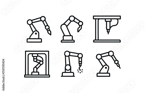 simple outline stroke icon isolated on white background painting robot collaborative cobot gantry mounted CNC integrated robot robotic deburring tool high speed servo
