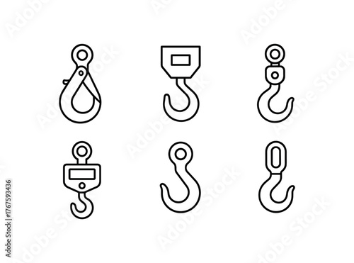 simple outline stroke icon isolated on white background self locking hook low clearance crane hook rotating hook crane scale hook latchless rigging hook high capacity shank hook