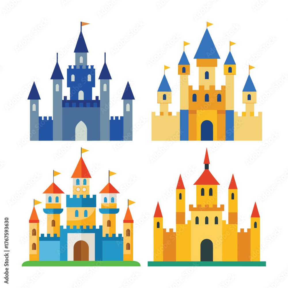 Fototapeta premium Castle Buildings Vector Illustration