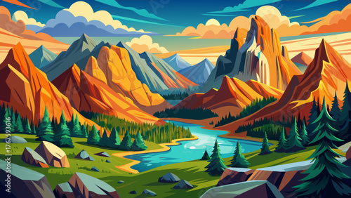 Very beautiful, Rocky Mountains panoramic landscape in Colorado, USA, featuring majestic peaks, lush valleys, clear blue skies, and breathtaking natural scenery capturing the essence of the American 