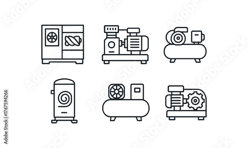 simple outline stroke icon isolated on white background rotary screw compressor reciprocating piston compressor oil free air compressor industrial scroll compressor tank mounted unit direct