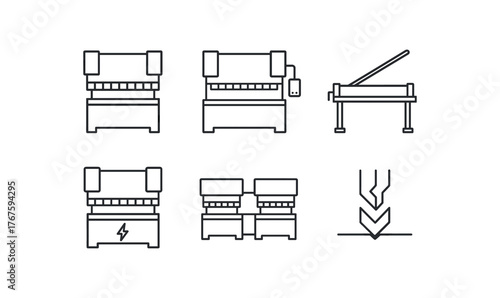 simple outline stroke icon isolated on white background hydraulic press brake CNC press brake manual leaf brake electric press brake tandem press system bottom bending setup
