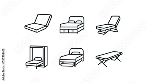 simple outline stroke icon isolated on white background foldaway mattress bed hidden drawer bed foldable futon base stowable bed under platform slide bed accordion style cot