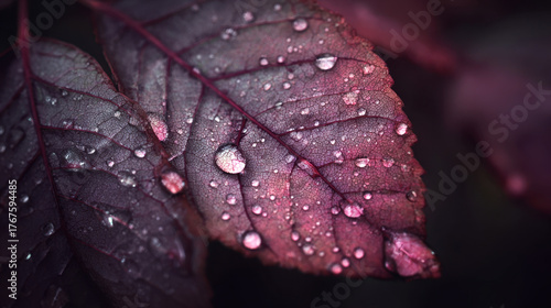 Purple leaves glistening after rain