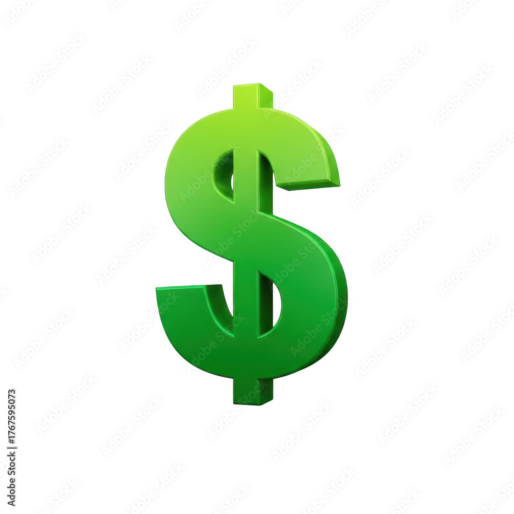 Fototapeta premium Bright green dollar sign symbol representing money and wealth isolated on transparent background