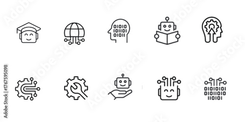 Machine learning Line Editable icon set