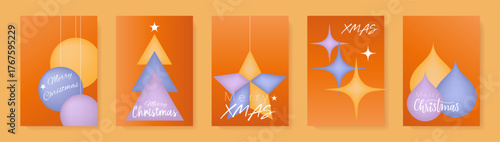 Merry Christmas set colorful card, concepts for background, greeting card, party invitation, template, website banner, social media banner, marketing material. Festive Xmas decoration illustration