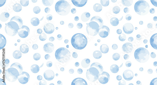 seamless bubble pattern a repeating background with light blue watercolor style orbs suitable for packaging design and playful illustrations.