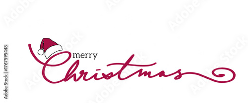 Merry Christmas vector brush pen red lettering. Hand drawn modern line calligraphy isolated on white background.