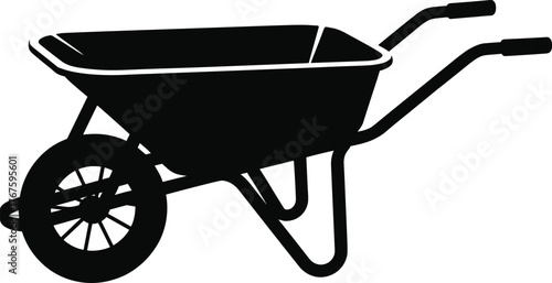 Wheelbarrow silhouette vector illustration, construction and gardening equipment concept, farming tool, heavy load carrier, agriculture and landscaping work design, transportation and labor symbol