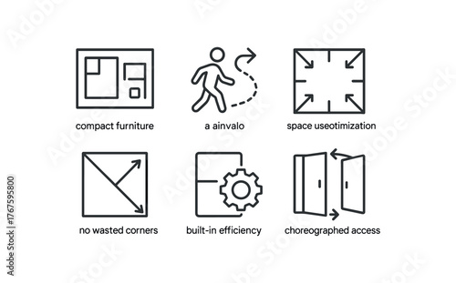 simple outline stroke icon isolated on white background compact furniture map easy movement paths space use optimization no wasted corners built efficiency choreographed access