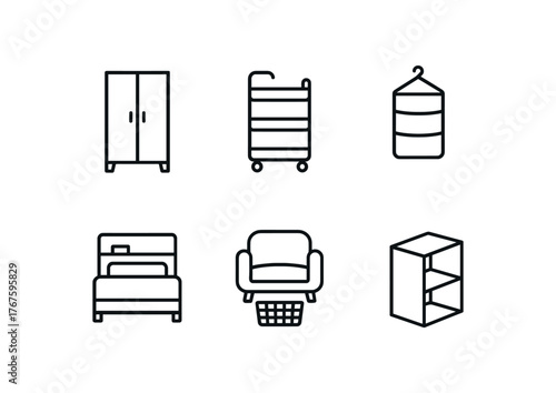 simple outline stroke icon isolated on white background single wardrobe rolling storage cart hanging organizer built headboard shelf basket under sofa corner cube storage