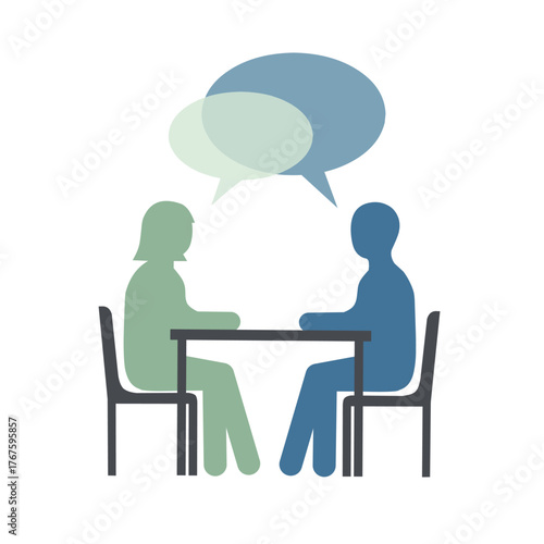 Minimalist Flat Style Discussion Illustration with Speech Bubble on White Background