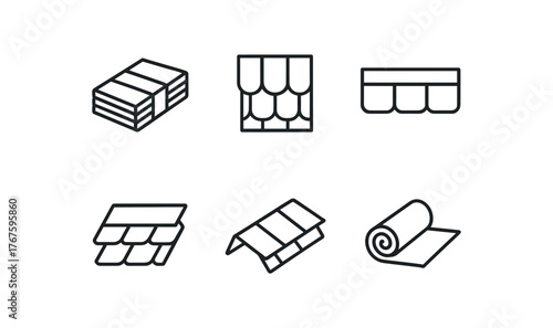 simple outline stroke icon isolated on white background asphalt shingle bundle architectural shingles three tab strip laminated roof shingles ridge cap shingles starter strip roll
