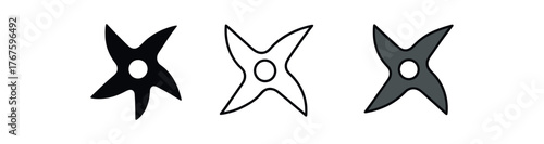 shuriken ninja icon on white background Black silhouette flat icon outline icon and colored icon style. three minimal vector icon style