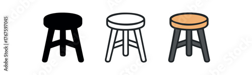stool short icon on white background Black silhouette flat icon outline icon and colored icon style. three minimal vector icon style