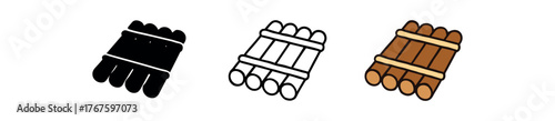 raft tied logs icon on white background Black silhouette flat icon outline icon and colored icon style. three minimal vector icon style