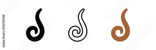 ringlet curled loop icon on white background Black silhouette flat icon outline icon and colored icon style. three minimal vector icon style