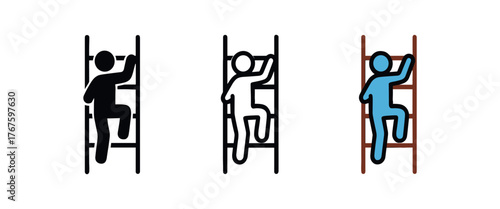rope ladder climb icon on white background Black silhouette flat icon outline icon and colored icon style. three minimal vector icon style