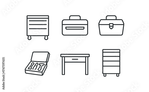 simple outline stroke icon isolated on white background rolling drawer chest mechanic' side box top lid portable case foam lined tool tray steel workbench box modular drawer stack