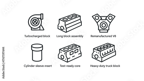 simple outline stroke icon isolated on white background turbocharged long assembly remanufactured V8 cylinder sleeve insert test ready core heavy duty truck
