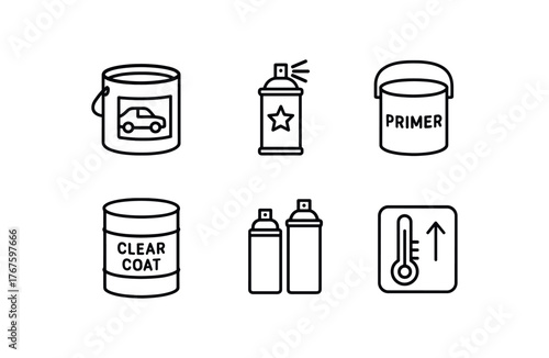 simple outline stroke icon isolated on white background automotive base coat metallic finish can primer bucket clear coat drum touch up spray cans temperature sensitive label