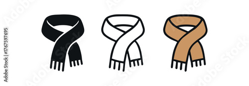 scarf warm cloth icon on white background Black silhouette flat icon outline icon and colored icon style. three minimal vector icon style