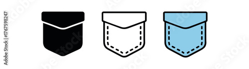 pocket cloth fold icon on white background Black silhouette flat icon outline icon and colored icon style. three minimal vector icon style