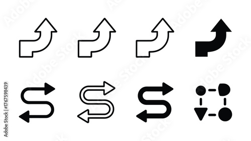 Curve arrow icon set collection of various arrow icons for curve, direction, and flow concept