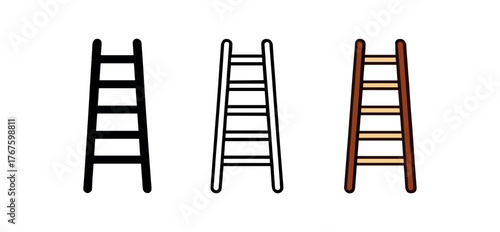 ladder tall steps icon on white background Black silhouette flat icon outline icon and colored icon style. three minimal vector icon style