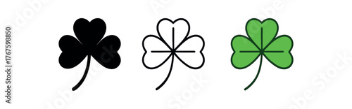 leaf clover vein icon on white background Black silhouette flat icon outline icon and colored icon style. three minimal vector icon style