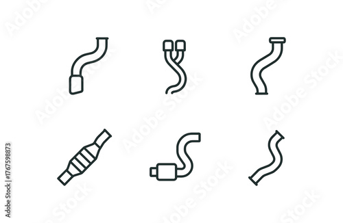 simple outline stroke icon isolated on white background stainless steel tailpipe dual exit exhaust turbo downpipe catalytic converter section rear muffler pipe resonator delete pipe