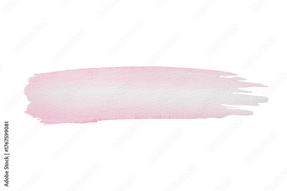 Fototapeta premium A soft, horizontal light pink watercolor brush stroke with subtle texture. Ideal for design elements, highlights, or decorative accents. background removed