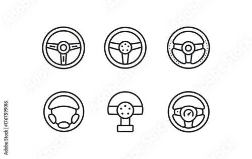 simple outline stroke icon isolated on white background wooden trim wheel race style deep dish suede grip wheel basic plastic OEM wheel quick release hub wheel adaptive cruise wheel