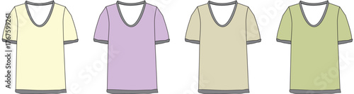 Set of four V-neck short-sleeved t-shirts in pastel shades