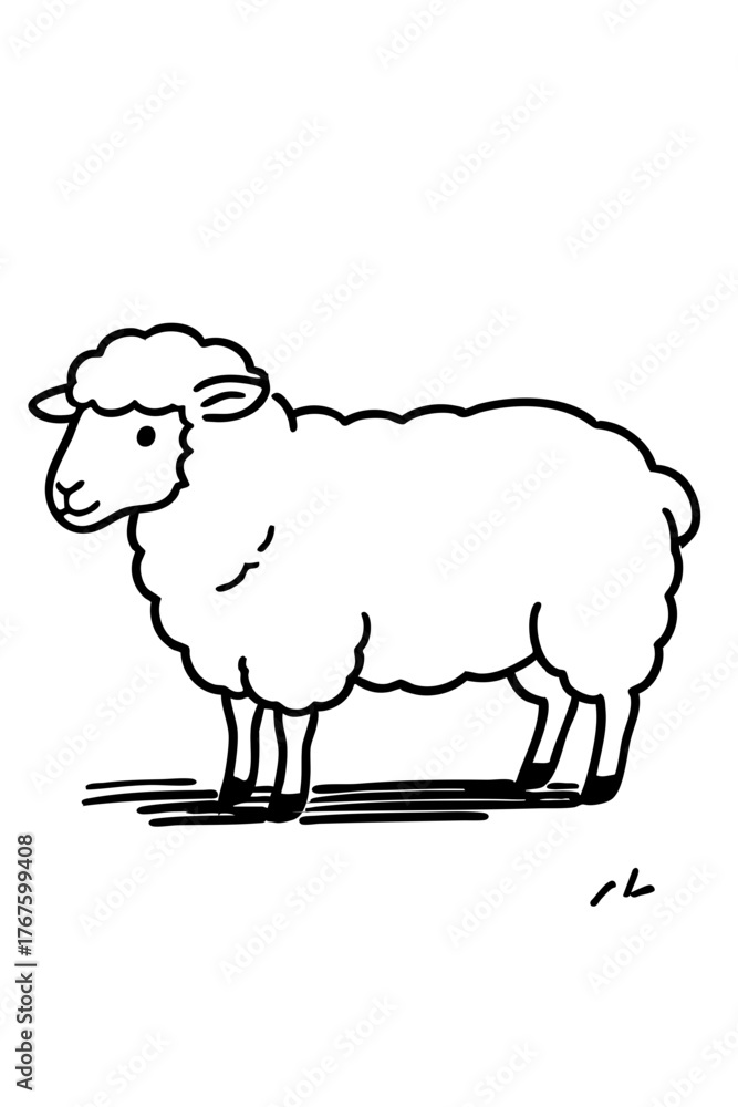 Obraz premium Simple sheep illustration. Line art. Cute. Relaxed illustration.