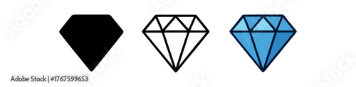 gem cut jewel icon on white background Black silhouette flat icon outline icon and colored icon style. three minimal vector icon style