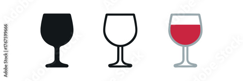 goblet wine cup icon on white background Black silhouette flat icon outline icon and colored icon style. three minimal vector icon style