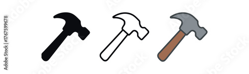 hammer claw head icon on white background Black silhouette flat icon outline icon and colored icon style. three minimal vector icon style