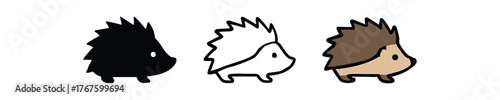 hedgehog spiny back icon on white background Black silhouette flat icon outline icon and colored icon style. three minimal vector icon style